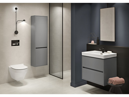 Badmöbel Set CREAZ 120 Waschbecken-Unterschrank mit Hochschrank 140x40x25, 2-Türen, Grau Matt