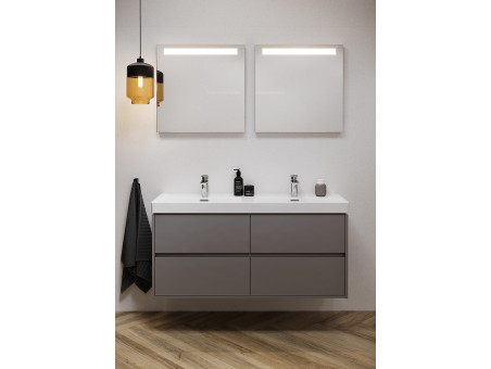 Badmöbel Set CREAZ 120 Waschbecken-Unterschrank mit Hochschrank 140x40x25, 2-Türen, Grau Matt