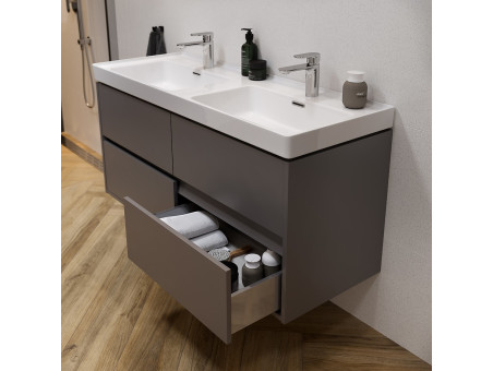 Badmöbel Set CREAZ 120 Waschbecken-Unterschrank mit Hochschrank 140x40x25, 2-Türen, Grau Matt