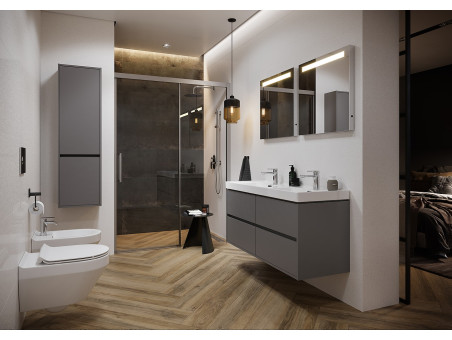 Badmöbel Set CREAZ 120 Waschbecken-Unterschrank mit Hochschrank 140x40x25, 2-Türen, Grau Matt