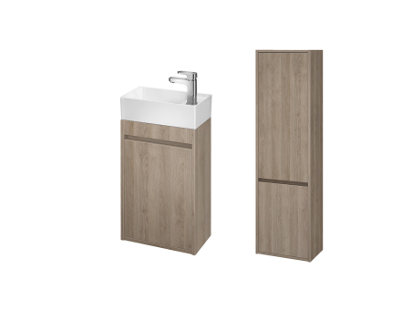 Badmöbel Set CREAZ 40 Waschbecken-Unterschrank mit Hochschrank 140x40x25, 2-Türen, Eiche