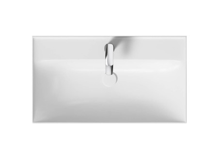 Badmöbel Set Badezimmerschrank mit Keramikwaschbecken, 2-Schubladen LARGA 80 Weiß, 2x Golden Möbelgriffe