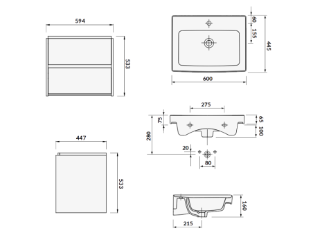 Badmöbel Set CREAZ 60 Waschbecken-Unterschrank mit Hochschrank 140x40x25, 2-Türen, Eiche