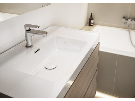 Badmöbel Set CREAZ 100 Waschbecken-Unterschrank mit Hochschrank 140x40x25, 2-Türen, Eiche