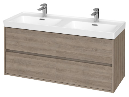 Badmöbel Set CREAZ 120 Waschbecken-Unterschrank mit Hochschrank 140x40x25, 2-Türen, Eiche