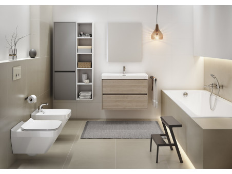 Badmöbel Set CREAZ 120 Waschbecken-Unterschrank mit Hochschrank 140x40x25, 2-Türen, Eiche