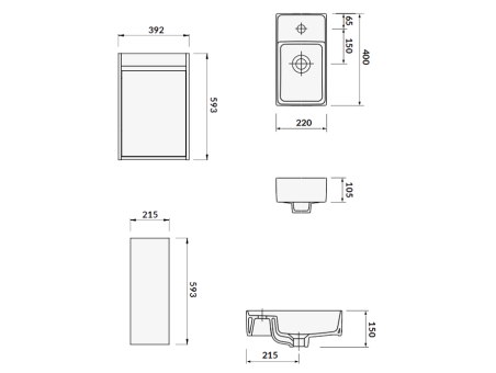 Badmöbel Set CREAZ 40 Waschbecken-Unterschrank mit Hochschrank 140x40x25, 2-Türen, Weiß
