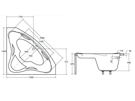 Badewanne Eckwanne Ewax 134x134 | Ablauf Viega & Füße GRATIS !