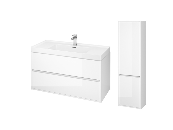 Badmöbel Set CREA 100 Waschbecken-Unterschrank mit Hochschrank 140x40x25, 2-Türen, Weiß