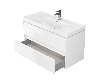 Badmöbel Set CREAZ 100 Waschbecken-Unterschrank mit Hochschrank 140x40x25, 2-Türen, Weiß