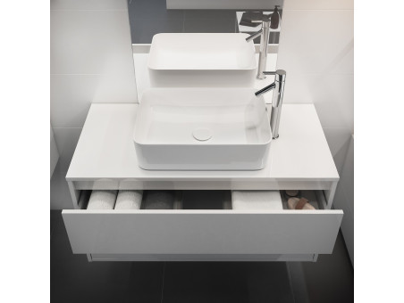 Badmöbel Set CREAZ 100 Waschbecken-Unterschrank mit Hochschrank 140x40x25, 2-Türen, Weiß