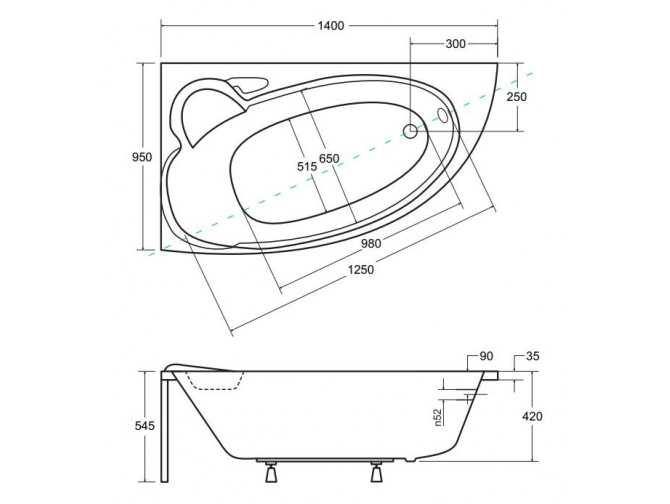 Badewanne Eckwanne Finezja 140x95...