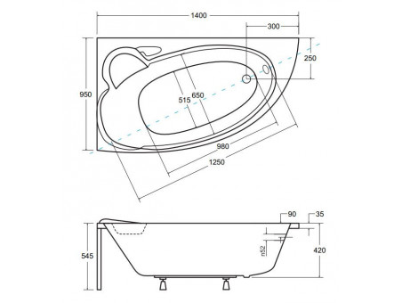 Badewanne Eckwanne Finezja 140x95 Links | Ablauf Viega & Füße GRATIS !