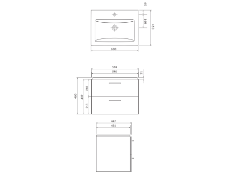 Badmöbel Set LARAZ COMO 60 Waschbecken-Unterschrank mit Hochschrank 150x30x25, 2-Türen, Grau