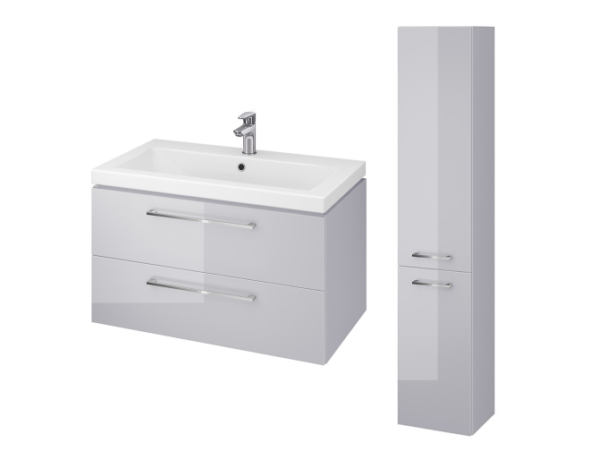 Badmöbel Set LARAZ COMO 80 Waschbecken-Unterschrank mit Hochschrank 150x30x25, 2-Türen, Grau