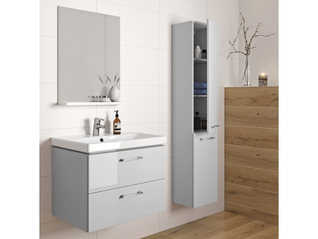 Badmöbel Set LARAZ COMO 80 Waschbecken-Unterschrank mit Hochschrank 150x30x25, 2-Türen, Grau