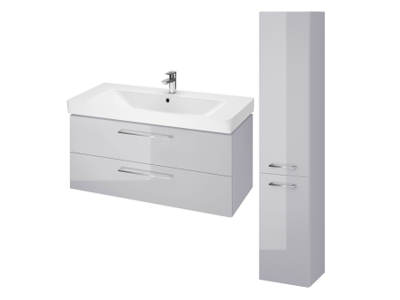Badmöbel Set LARAZ MILLE 100 Waschbecken-Unterschrank mit Hochschrank 150x30x25, 2-Türen, Grau