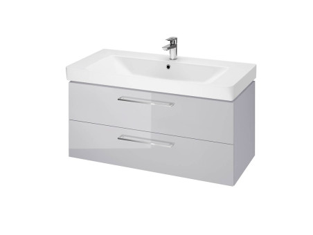 Badmöbel Set LARAZ MILLE 100 Waschbecken-Unterschrank mit Hochschrank 150x30x25, 2-Türen, Grau