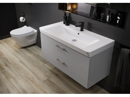 Badmöbel Set LARAZ MILLE 100 Waschbecken-Unterschrank mit Hochschrank 150x30x25, 2-Türen, Grau