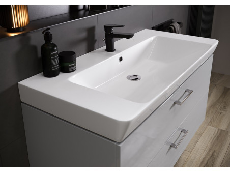 Badmöbel Set LARAZ MILLE 100 Waschbecken-Unterschrank mit Hochschrank 150x30x25, 2-Türen, Grau