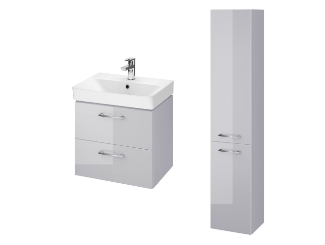 Badmöbel Set LARAZ MILLE SLIM 50 Waschbecken-Unterschrank mit Hochschrank 150x30x25, 2-Türen, Grau