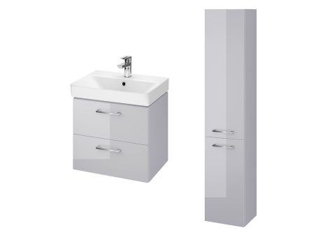 Badmöbel Set LARAZ MILLE SLIM 50 Waschbecken-Unterschrank mit Hochschrank 150x30x25, 2-Türen, Grau