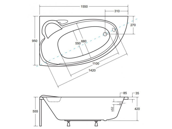 Badewanne Eckwanne Finezja 155x95...