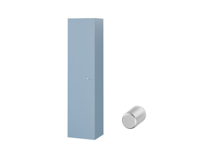 Badezimmer Hochhängeschrank Hochschrank Türen LARGA 160 Blau, Silber Möbelknopf Ø 12 mm mit Spiegel