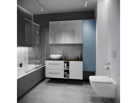 Badezimmer Hochhängeschrank Hochschrank Türen LARGA 160 Blau, Silber Möbelknopf Ø 12 mm mit Spiegel