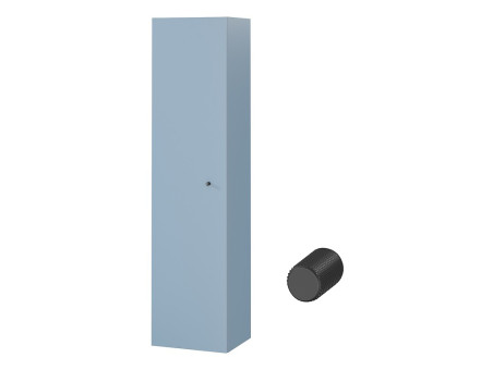 Badezimmer Hochhängeschrank Hochschrank Türen LARGA 160 Blau, Schwarz Möbelknopf Ø 12 mm mit Spiegel