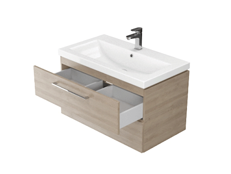 Badmöbel Set LARAZ COMO 60 Waschbecken-Unterschrank mit Hochschrank 150x30x25, 2-Türen, Nussbaum