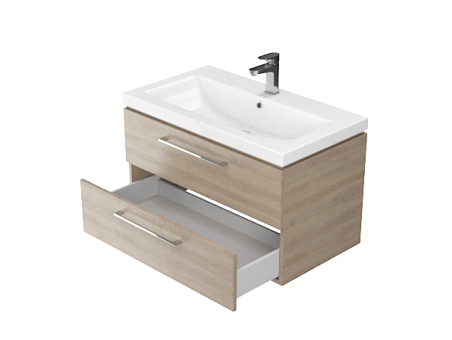 Badmöbel Set LARAZ COMO 80 Waschbecken-Unterschrank mit Hochschrank 150x30x25, 2-Türen, Nussbaum