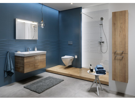 Badmöbel Set LARAZ MILLE 100 Waschbecken-Unterschrank mit Hochschrank 150x30x25, 2-Türen, Nussbaum