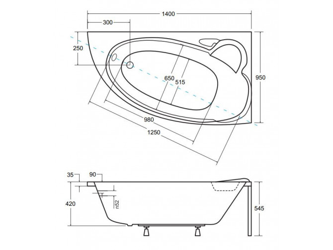 Badewanne Eckwanne Finezja 140x95...