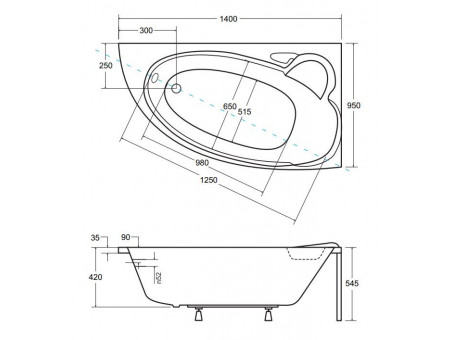 Badewanne Eckwanne Finezja 140x95 Rechts | Ablauf Viega & Füße GRATIS !