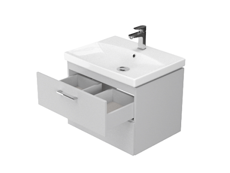 Badmöbel Set LARAZ CITY 50 Waschbecken-Unterschrank mit Hochschrank 150x30x25, 2-Türen, Weiß