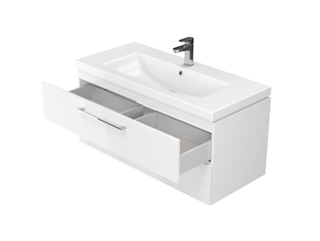 Badmöbel Set LARAZ COMO 100 Waschbecken-Unterschrank mit Hochschrank 150x30x25, 2-Türen, Weiß