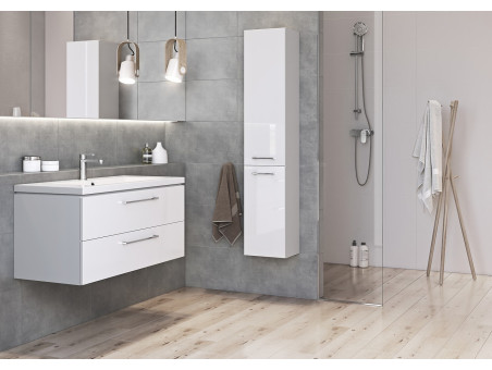 Badmöbel Set LARAZ COMO 100 Waschbecken-Unterschrank mit Hochschrank 150x30x25, 2-Türen, Weiß