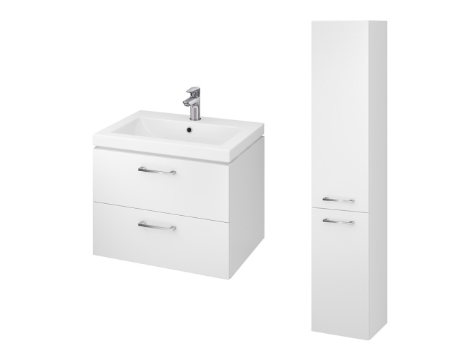 Badmöbel Set LARAZ COMO 60 Waschbecken-Unterschrank mit Hochschrank 150x30x25, 2-Türen, Weiß