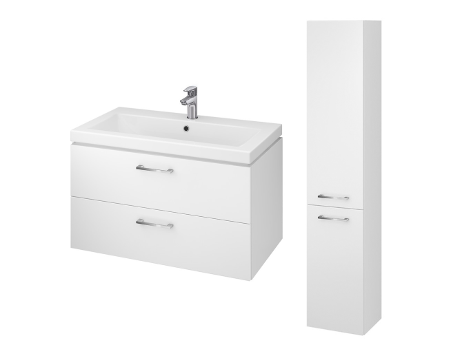Badmöbel Set LARAZ COMO 80 Waschbecken-Unterschrank mit Hochschrank 150x30x25, 2-Türen, Weiß