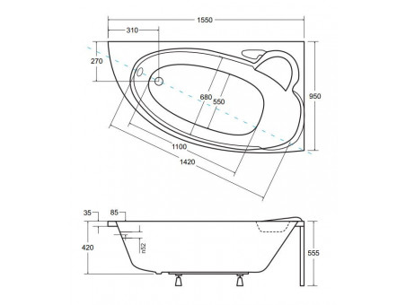 Badewanne Eckwanne Finezja 155x95 Rechts | Ablauf Viega & Füße GRATIS !