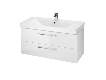 Badmöbel Set LARAZ MILLE 100 Waschbecken-Unterschrank mit Hochschrank 150x30x25, 2-Türen, Weiß