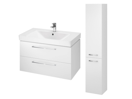 Badmöbel Set LARAZ MILLE 80 Waschbecken-Unterschrank mit Hochschrank 150x30x25, 2-Türen, Weiß