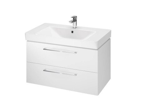 Badmöbel Set LARAZ MILLE 80 Waschbecken-Unterschrank mit Hochschrank 150x30x25, 2-Türen, Weiß