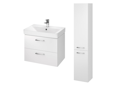 Badmöbel Set LARAZ MILLE SLIM 60 Waschbecken-Unterschrank mit Hochschrank 150x30x25, 2-Türen, Weiß