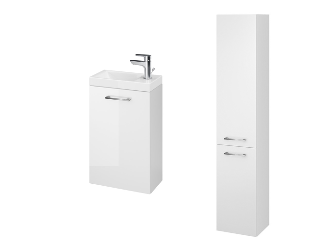 Badmöbel Set LARAZ COMO 40 Waschbecken-Unterschrank mit Hochschrank 150x30x25, 2-Türen, Weiß