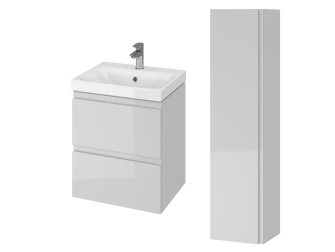 Badmöbel Set MODUO 50 Waschbecken-Unterschrank, Hochschrank 160x40x34, Türen mit Spiegel, Grau