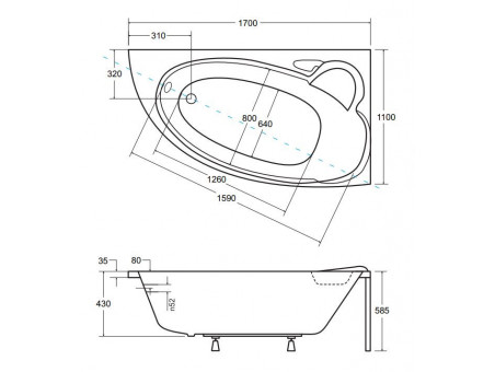 Badewanne Eckwanne Finezja 170x110 Rechts | Ablauf Viega & Füße GRATIS !