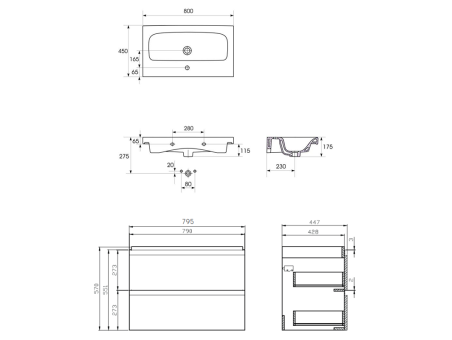 Badmöbel Set MODUO 80 Waschbecken-Unterschrank, Hochschrank 160x40x34, Türen mit Spiegel, Grau