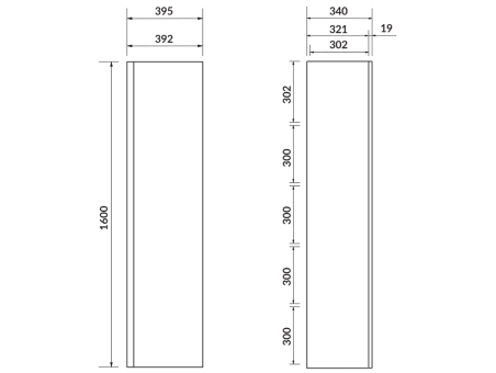Badmöbel Set MODUO SLIM 50 Waschbecken-Unterschrank, Hochschrank 160x40x34, Türen mit Spiegel, Grau